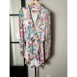 Rococo Sand Floral Leila Metallic Stars Wrap Viscose Mini Dress Size Small